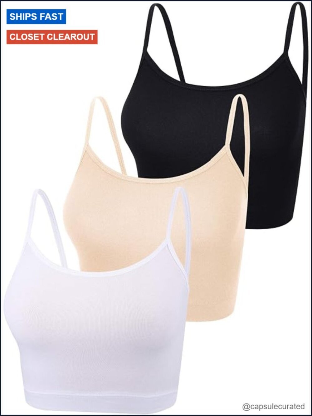 3 Pack Crop Camisole Tops Spaghetti Strap Sleeveless Tank Top